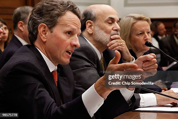 Treasury Secretary Timothy Geithner, Federal Reserve Bank Chairman Ben Bernanke and Securities and Exchange Commission Chairman Mary Schapiro testify...