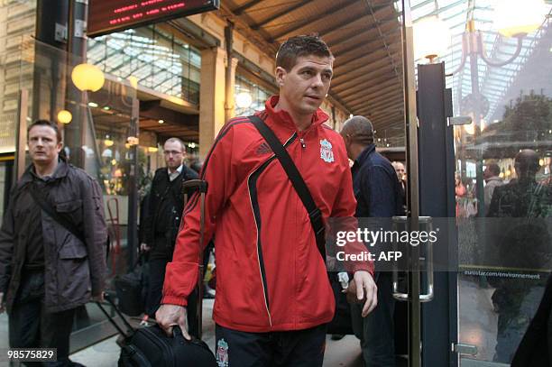 Liverpool's captain Steven Gerrard is seen, on April 20, 2010 at Paris' Gare du Nord railway station, upon his team's arrival from London on its way...