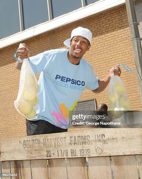 Actor Nick Cannon attends Nick Cannon, PepsiCo & Feeding America day of service at City Harvest at Pier 40 on April 20, 2010 in New YorkCity.