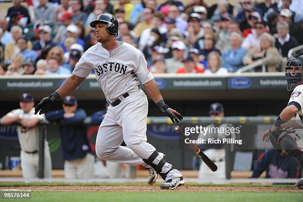 Adrian Beltre of the Boston Red Sox bats during the Opening Day game against the Minnesota Twins at Target Field in Minneapolis, Minnesota on April...