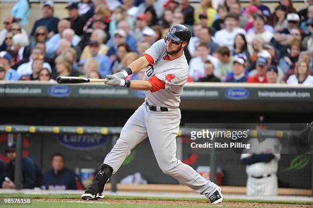Jeremy Hermida of the Boston Red Sox bats during the Opening Day game against the Minnesota Twins at Target Field in Minneapolis, Minnesota on April...