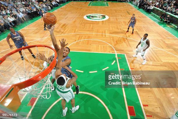Boris Diaw of the Charlotte Bobcats puts a shot up against the Boston Celtics on March 3, 2010 at the TD Garden in Boston, Massachusetts. NOTE TO...