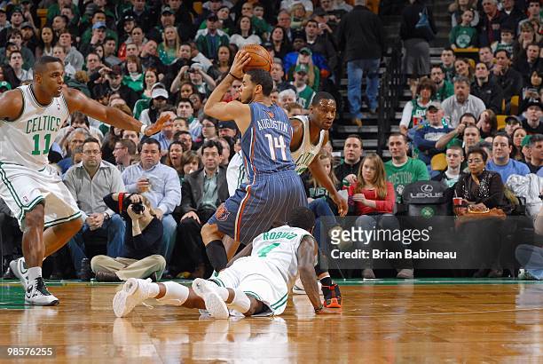Augustin of the Charlotte Bobcats looks to move the ball during the game against the Boston Celtics on March 3, 2010 at the TD Garden in Boston,...