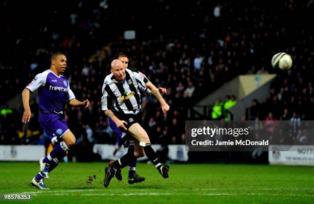 Lee Hughes scores a goal for Notts County during the Coca Cola League 2 match between Notts County and Rochdale at the Meadow Lane Stadium on April...