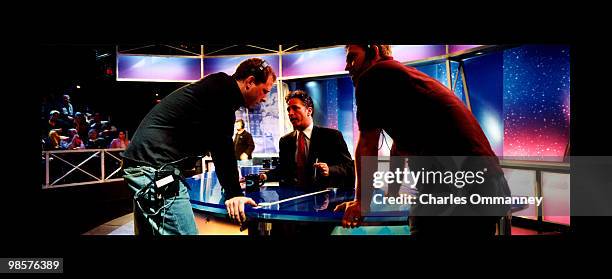 Behind the scenes for a day during the making of The Daily Show with host Jon Stewart on December 12, 2004 at the Comedy Central studios in New York...