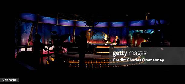 Behind the scenes for a day during the making of The Daily Show with host Jon Stewart on December 12, 2004 at the Comedy Central studios in New York...