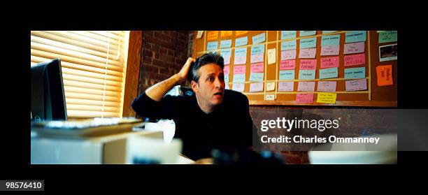 Behind the scenes for a day during the making of The Daily Show with host Jon Stewart on December 12, 2004 at the Comedy Central studios in New York...