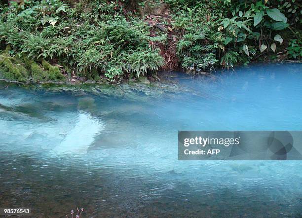 Picture taken along the course of the Celeste River in Costa Rica's Tenorio Volcano National Park, on April 18, 2010. The river gets its light blue...