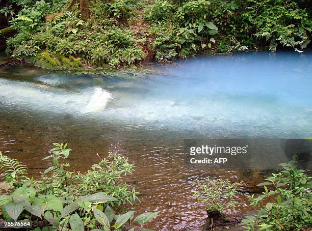Picture taken along the course of the Celeste River in Costa Rica's Tenorio Volcano National Park, on April 18, 2010. The river gets its light blue...