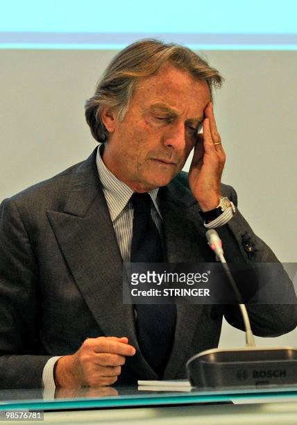 Fiat Chairman Luca Cordero di Montezemolo gestures during a news conference confirming that he was stepping down from his post and said he would now...