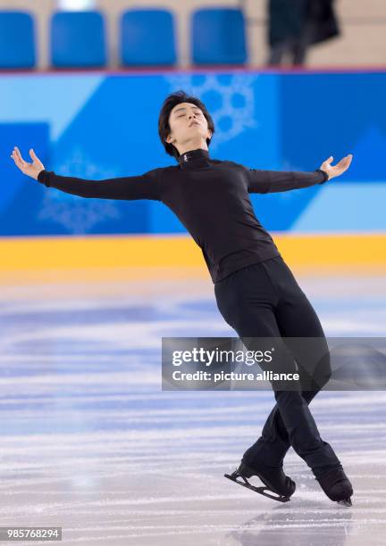 Yuzuru Hanyu of Japan training at the Gangneung Ice Arena in Gangneung, South Korea, 12 February 2018. Photo: Peter Kneffel/dpa