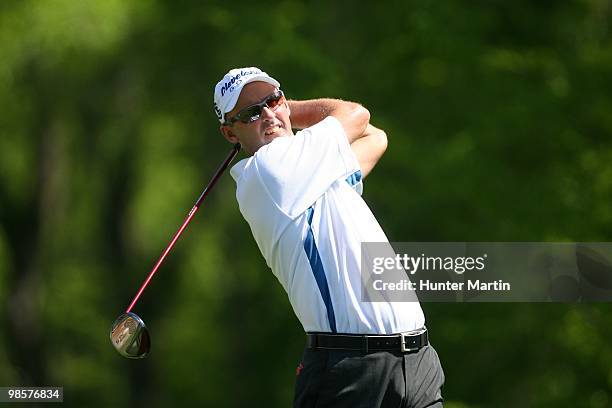 Cameron Percy hits a shot during the third round of the Shell Houston Open at Redstone Golf Club on April 3, 2010 in Humble, Texas.