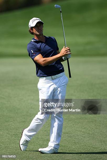 Adam Scott hits a shot during the third round of the Shell Houston Open at Redstone Golf Club on April 3, 2010 in Humble, Texas.