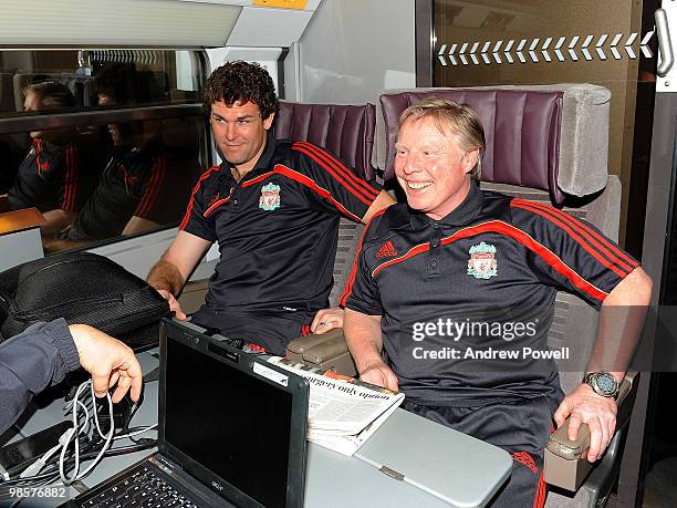 Goalkeeping coach Xavi Valero and assistant manager Sammy Lee of Liverpool travels on the Eurostar from London to Paris on April 20, 2010. Liverpool...