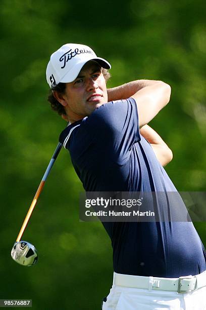 Adam Scott hits a shot during the third round of the Shell Houston Open at Redstone Golf Club on April 3, 2010 in Humble, Texas.