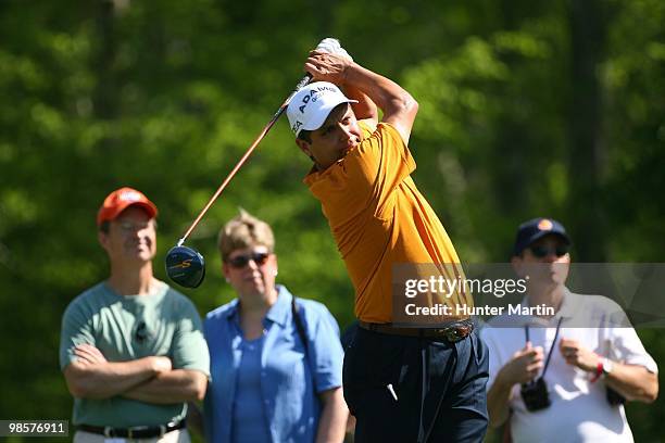Omar Uresti hits a shot during the third round of the Shell Houston Open at Redstone Golf Club on April 3, 2010 in Humble, Texas.