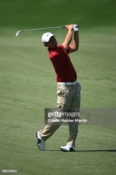 Anthony Kim hits a shot during the third round of the Shell Houston Open at Redstone Golf Club on April 3, 2010 in Humble, Texas.