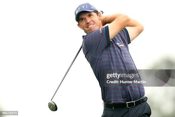 Padraig Harrington of Ireland hits a shot during the second round of the Shell Houston Open at Redstone Golf Club on April 2, 2010 in Humble, Texas.