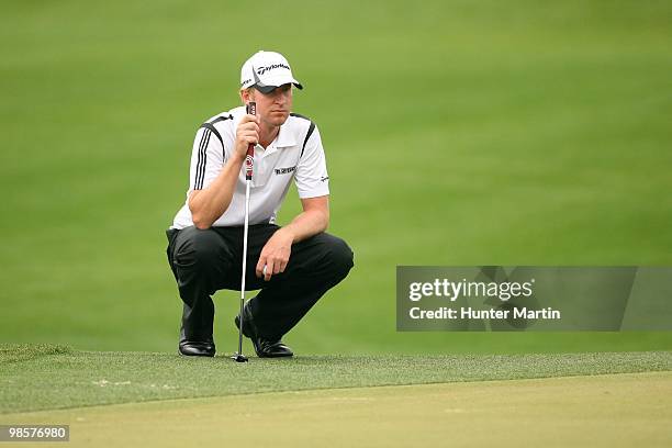 Vaughn Taylor lines up a putt during the second round of the Shell Houston Open at Redstone Golf Club on April 2, 2010 in Humble, Texas.