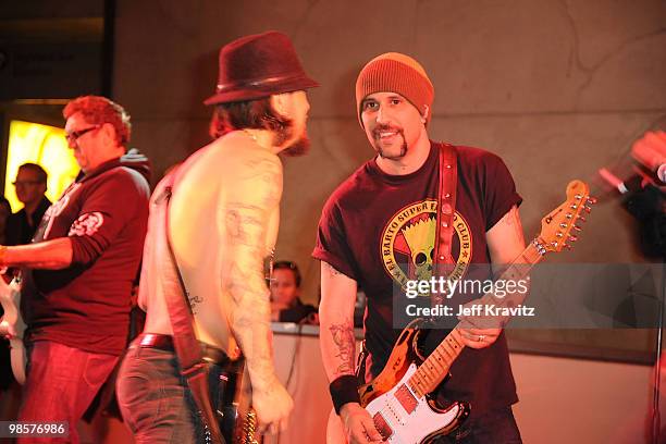 Dave Navarro and Dave Kushner perform with Camp Freddy at Hollywood & Highland Courtyard on April 15, 2010 in Hollywood, California.