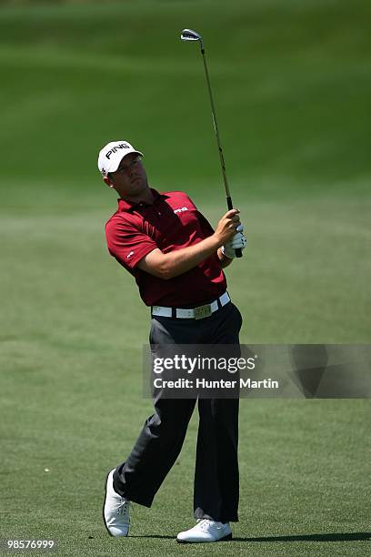 Alex Prugh his a shot during the third round of the Shell Houston Open at Redstone Golf Club on April 3, 2010 in Humble, Texas.