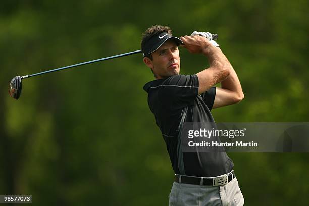 Charl Schwartzel hits a shot during the second round of the Shell Houston Open at Redstone Golf Club on April 2, 2010 in Humble, Texas.