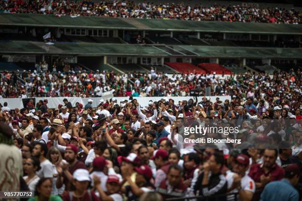Supporters attend the final campaign rally for Andres Manuel Lopez Obrador, presidential candidate of the National Regeneration Movement Party , at...