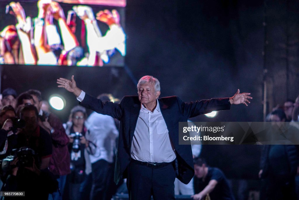 Presidential Front Runner Lopez Obrador Holds Final Campaign Rally At Mexico's Largest Stadium