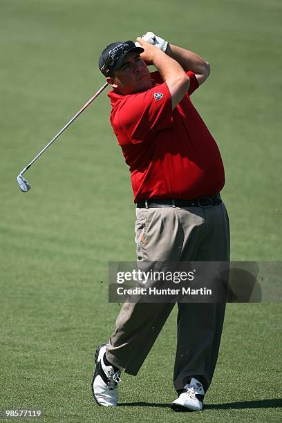 Kevin Stadler hits a shot during the third round of the Shell Houston Open at Redstone Golf Club on April 3, 2010 in Humble, Texas.