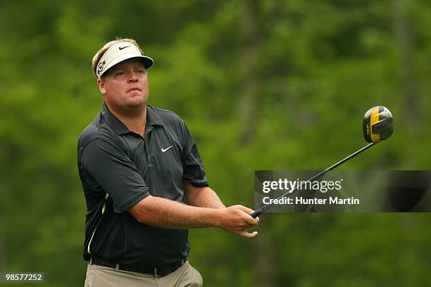 Carl Pettersson hits a shot during the second round of the Shell Houston Open at Redstone Golf Club on April 2, 2010 in Humble, Texas.