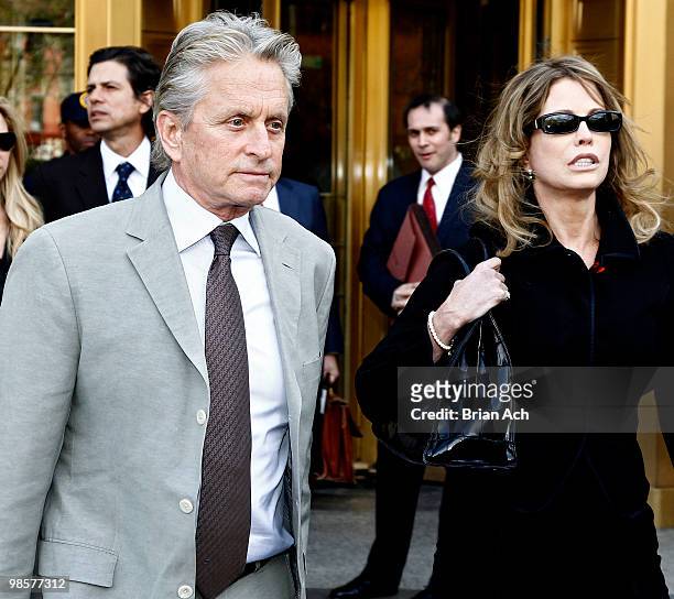 Michael Douglas and Diandra Douglas are seen on the streets of Manhattan on April 20, 2010 in New York City.