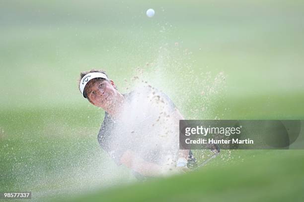 Fredrik Jacobson plays a shot from a bunker during the final round of the Shell Houston Open at Redstone Golf Club on April 4, 2010 in Humble, Texas.