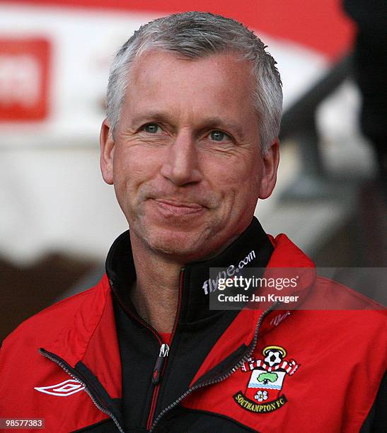 Alan Pardew, Manager of Southampton looks on during the Coca-Cola League One match between Southampton and Oldham Athletic at St. Mary's Stadium on...