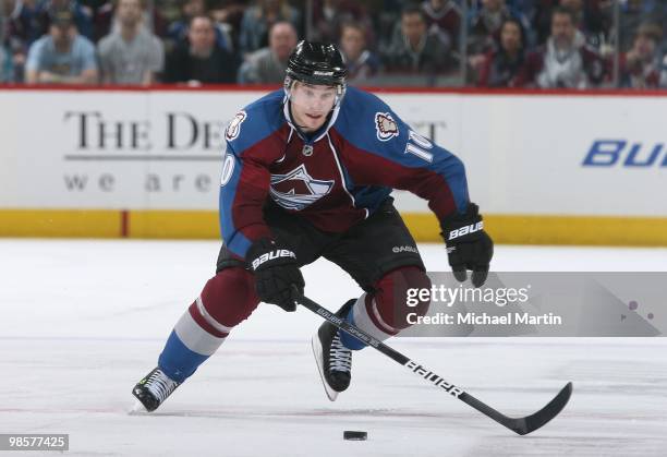 Kyle Cumiskey of the Colorado Avalanche skates against the San Jose Sharks in game Three of the Western Conference Quarterfinals during the 2010 NHL...