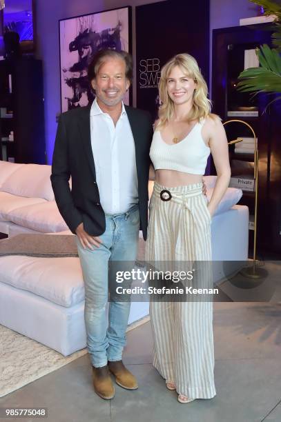 Gary G. Friedman and January Jones attend GENERAL PUBLIC x RH Celebration at Restoration Hardware on June 27, 2018 in Los Angeles, California.