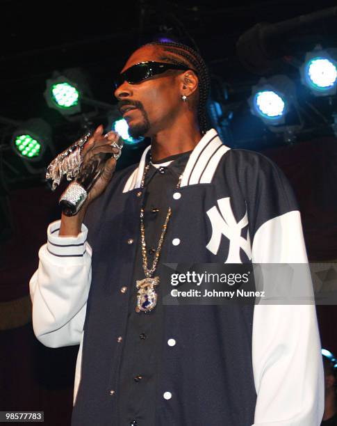 Snoop Dogg performs at Brooklyn Bowl on April 19, 2010 in the Brooklyn Borough of New York City.