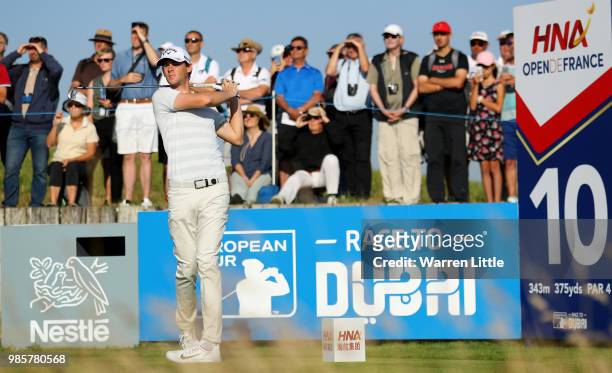 Thomas Pieters of Belgium on the 10th tee during the first round of the HNA Open de France at Le Golf National on June 28, 2018 in Paris, France. .