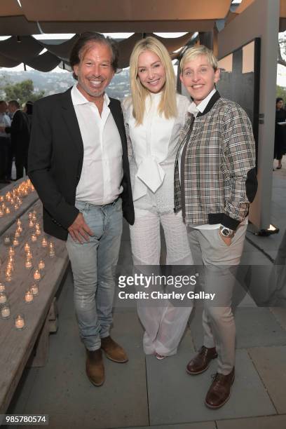 Gary G. Friedman, Portia de Rossi and Ellen DeGeneres attend GENERAL PUBLIC x RH Celebration at Restoration Hardware on June 27, 2018 in Los Angeles,...