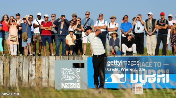 Thorbjorn Olesen of Denmark on the 10th tee during the first round of the HNA Open de France at Le Golf National on June 28, 2018 in Paris, France. .