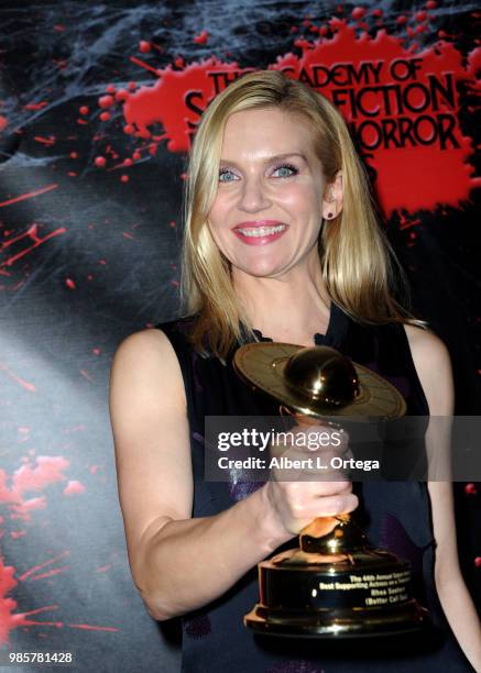 Rhea Seehorn poses in the press room at the Academy Of Science Fiction, Fantasy & Horror Films' 44th Annual Saturn Awards at The Castaway on June 27,...