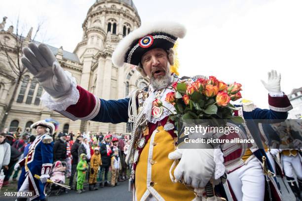 Carnival-goer in costume takes part in the Rosenmontag carnival procession in Mainz, Germany, 12 Febraury 2018. The 'Rosenmontagsumzug' is the...
