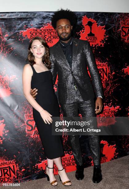 Violett Beane and Echo Kellum pose in the press room at the Academy Of Science Fiction, Fantasy & Horror Films' 44th Annual Saturn Awards at The...