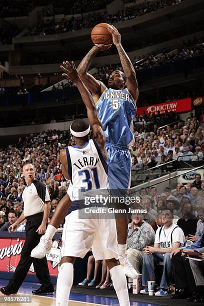 Smith of the Denver Nuggets shoots a jump shot against Jason Terry of the Dallas Mavericks during the game at American Airlines Center on March 29,...