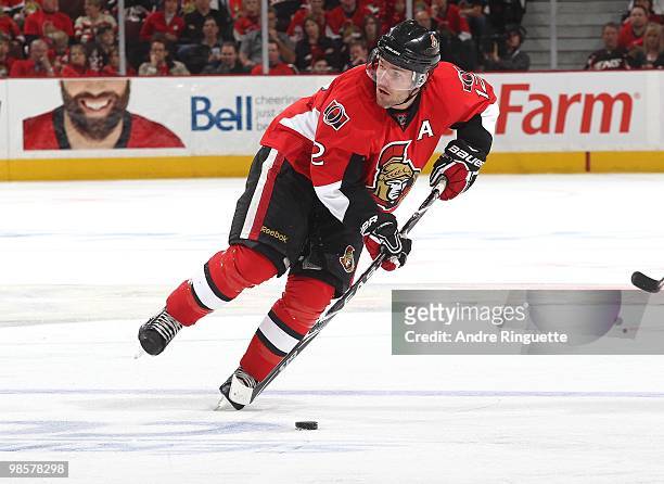 Mike Fisher of the Ottawa Senators skates against the Pittsburgh Penguins in Game Three of the Eastern Conference Quarterfinals during the 2010 NHL...