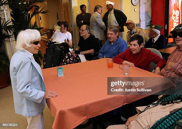 Ninety one-year-old Edith Shain meets with veterans at the San Francisco VA Medical Center April 20, 2010 in San Francisco, California. Shain, who...