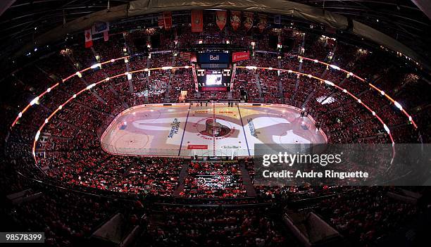 General view of the arena before Game Three of the Eastern Conference Quarterfinals between the Ottawa Senators and the Pittsburgh Penguins during...