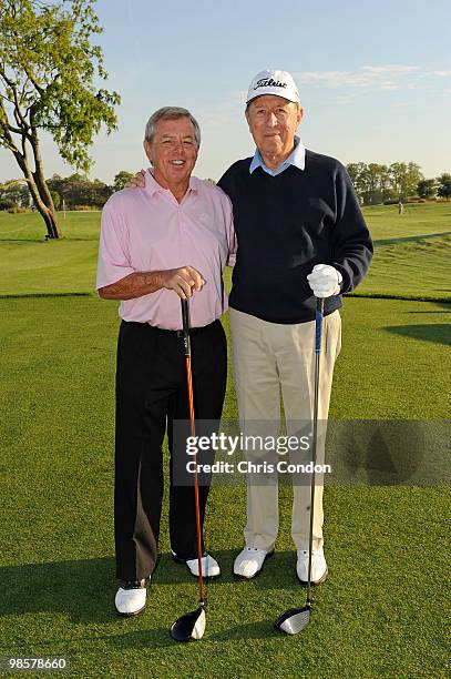Tom Shaw and Don Bies pose on the first tee during the final round the Demaret Division at the Liberty Mutual Legends of Golf at The Westin Savannah...