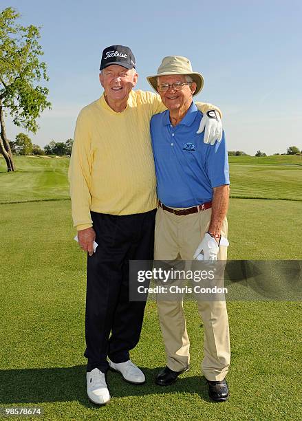 Ken Still and Mason Rudolph pose on the first tee during the final round the Demaret Division at the Liberty Mutual Legends of Golf at The Westin...