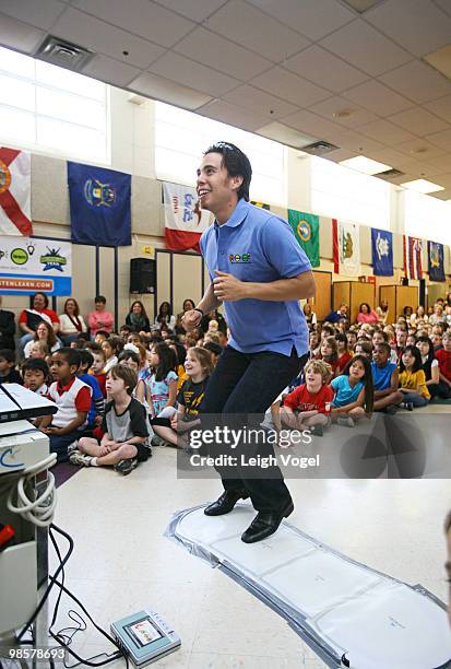 Apolo Ohno attends the Ask, Listen, Learn: Kids and Alcohol Don't Mix event at the Arlington Science Focus Elementary School on April 20, 2010 in...