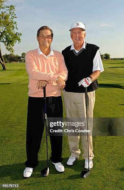 Jimmy Powell and Al Geiberger pose on the first tee during the final round the Demaret Division at the Liberty Mutual Legends of Golf at The Westin...